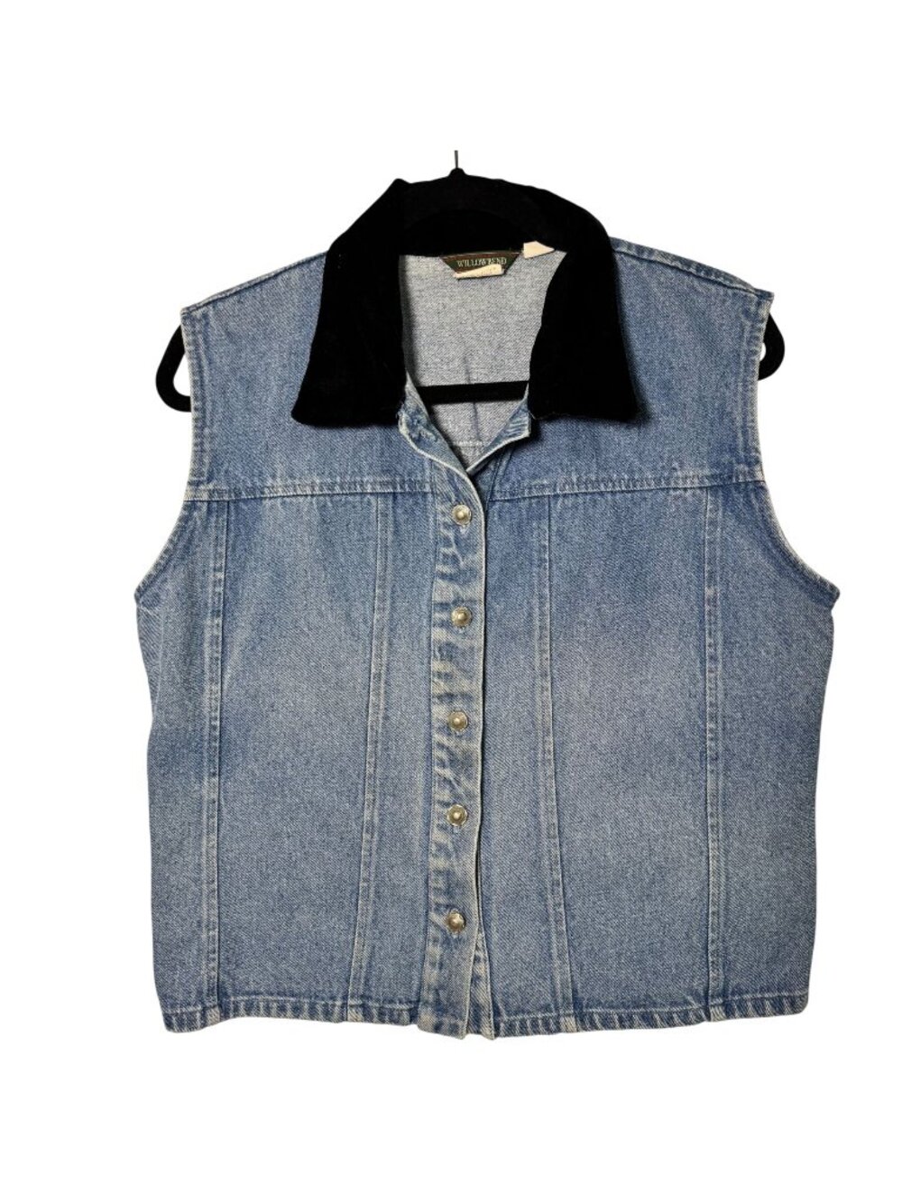 Willowbend Vintage Denim Vest Black Velvet Collar Large USA Made Button Front